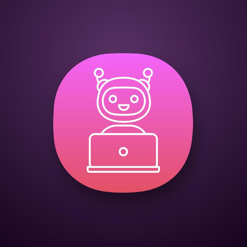 Chatbot app icon. Chat bot. Artificial conversational entity. Virtual assistant. Artificial intelligence. UI UX user interface. Web or mobile application. Vector isolated illustration