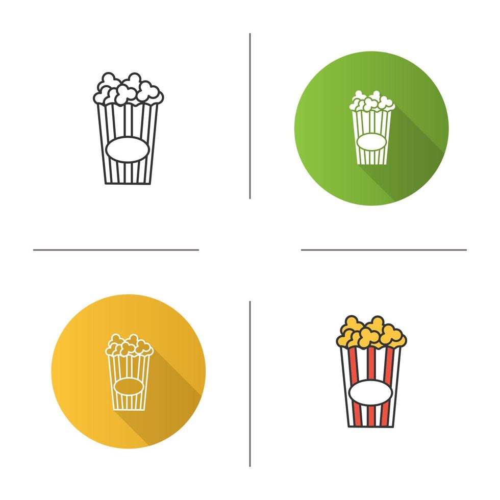 Paper glass with popcorn icon. Pop corn. Flat design, linear and color styles. Isolated vector illustrations