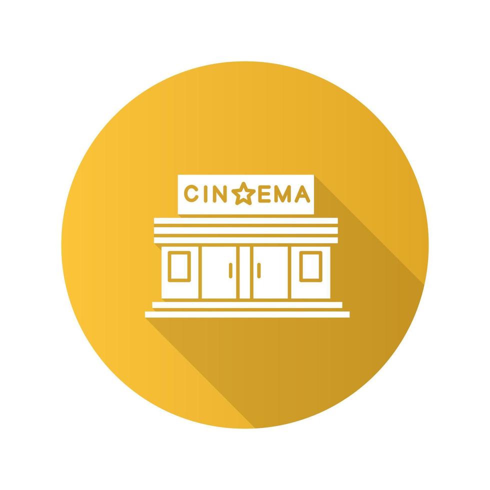 Icono de glifo de sombra larga de diseño plano de edificio de cine. cine. ilustración de silueta vectorial vector