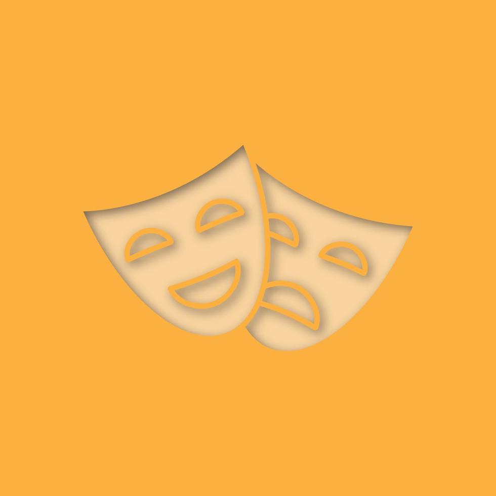 Comedy and tragedy masks paper cut out icon. Theater. Drama. Vector silhouette isolated illustration