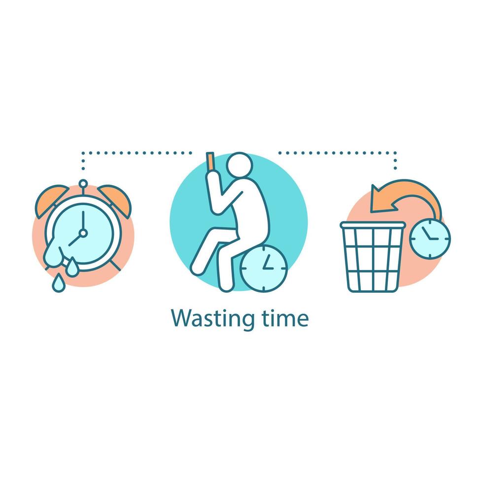 Wasting time concept icon. Laziness. Low productivity. Procrastination idea thin line illustration. Vector isolated outline drawing