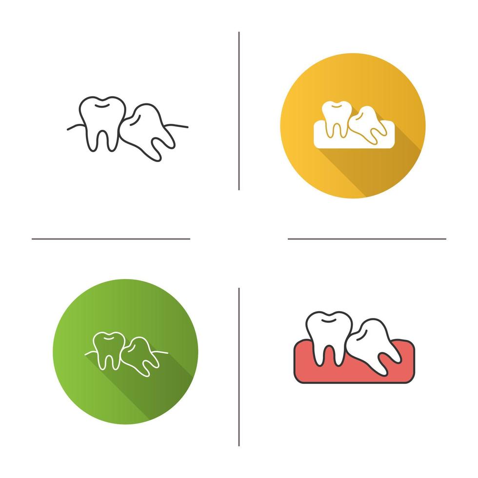 Crooked teeth icon. Malocclusion. Wisdom tooth problem. Flat design, linear and color styles. Isolated vector illustrations