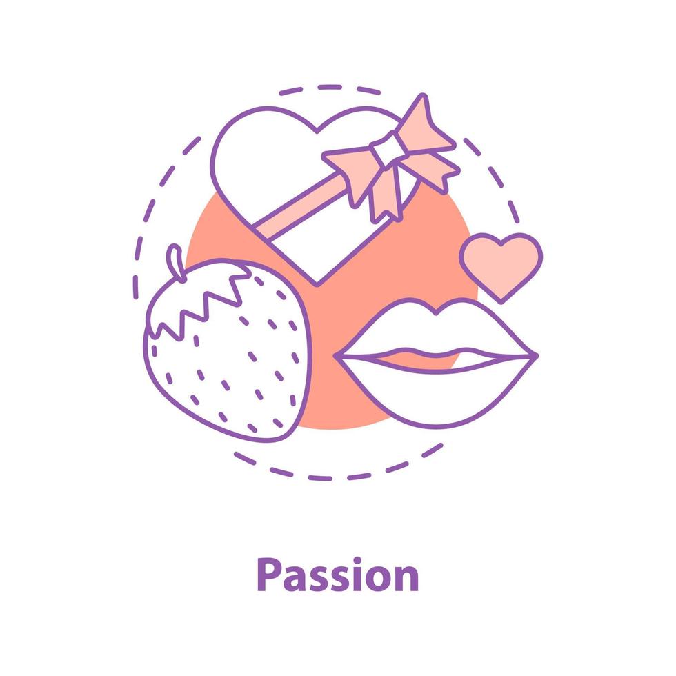 Third date concept icon. Passion idea thin line illustration. Romantic intimate relationships. Chocolate sweets, kiss, strawberry. Vector isolated outline drawing