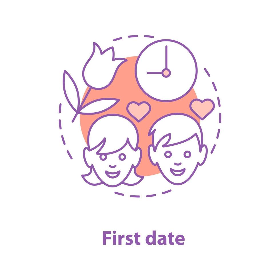 primer icono de concepto de fecha. enamorarse idea ilustración de línea fina. Relaciones románticas. novio y novia. dibujo de contorno aislado vectorial vector