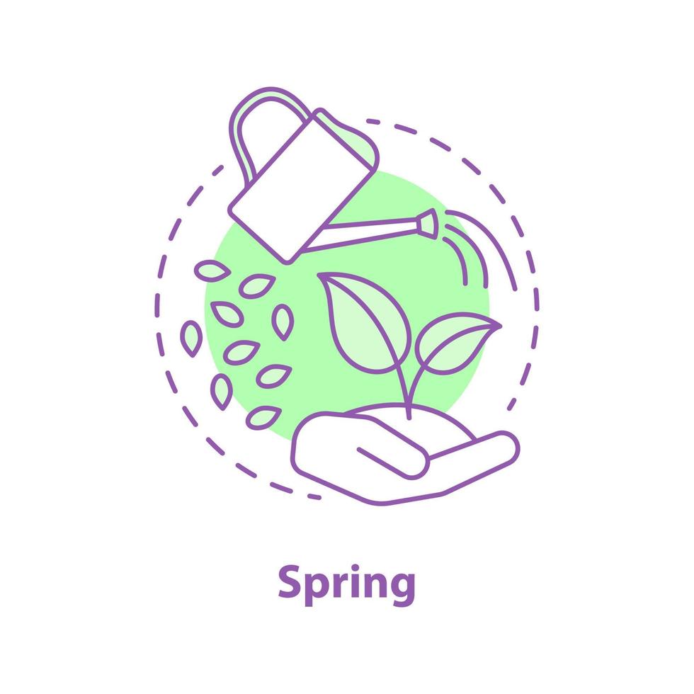 Spring season concept icon. Garden work idea thin line illustration. Sowing, seedling care, plants watering. Vector isolated outline drawing