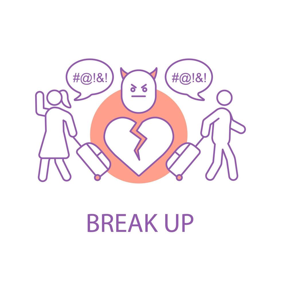 Couple break up concept icon. Relationships breakdown idea thin line illustration. Vector isolated outline drawing