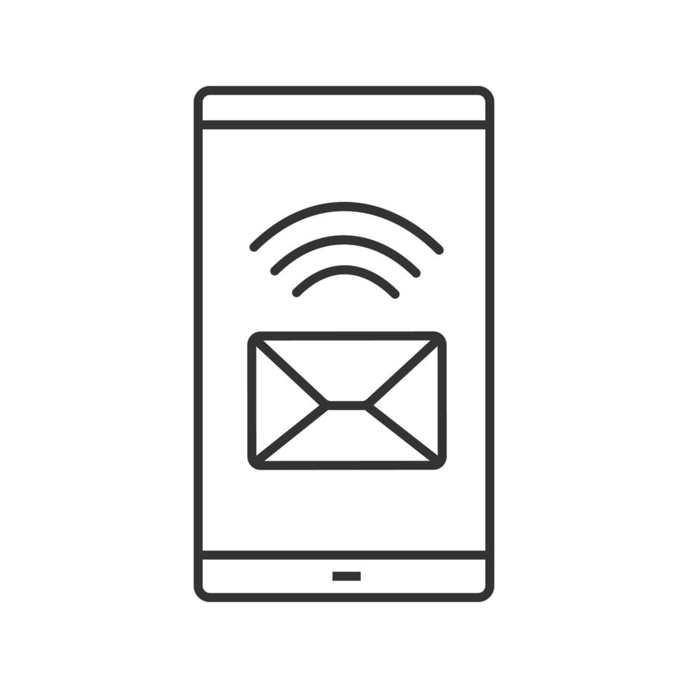 Smartphone incoming message linear icon. Thin line illustration. SMS. Mobile phone display with envelope. Contour symbol. Vector isolated outline drawing