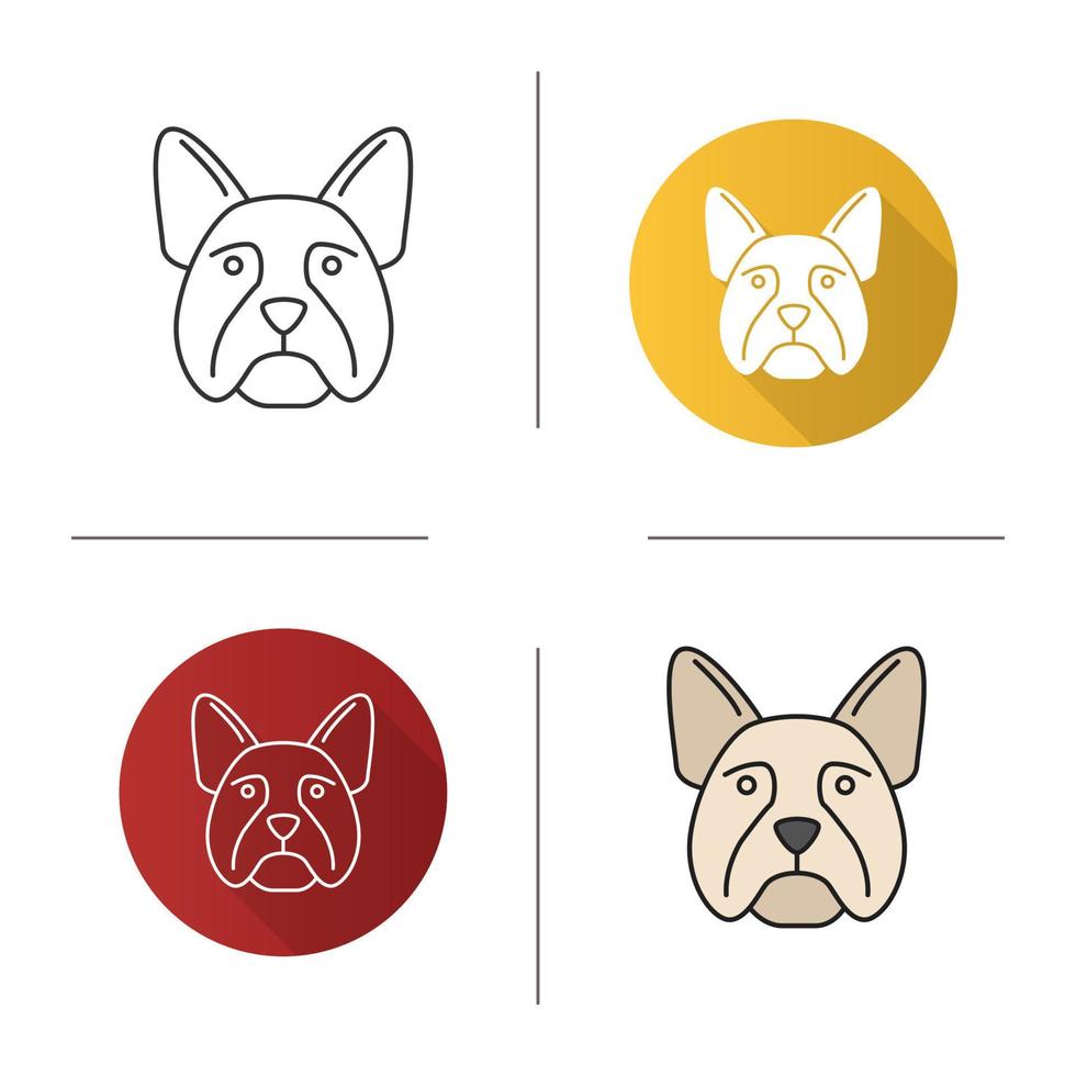 French bulldog icon. Frenchie. Utility dog breed. Flat design, linear and color styles. Isolated vector illustrations