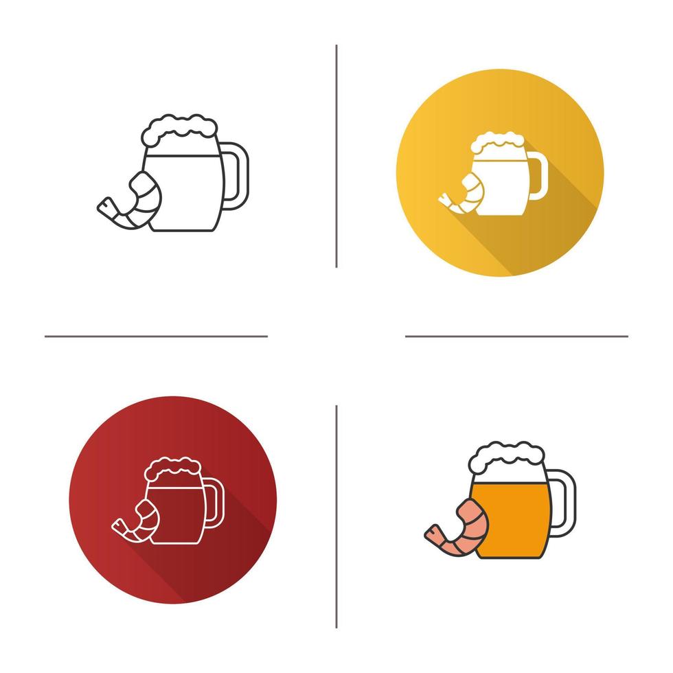 Beer mug with shrimp icon. Ale. Flat design, linear and color styles. Isolated vector illustrations