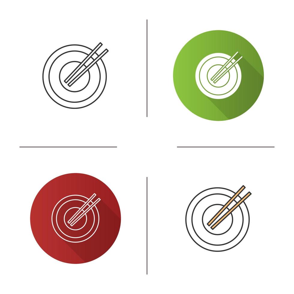 Chopsticks icon. Sushi sticks. Flat design, linear and color styles. Isolated vector illustrations