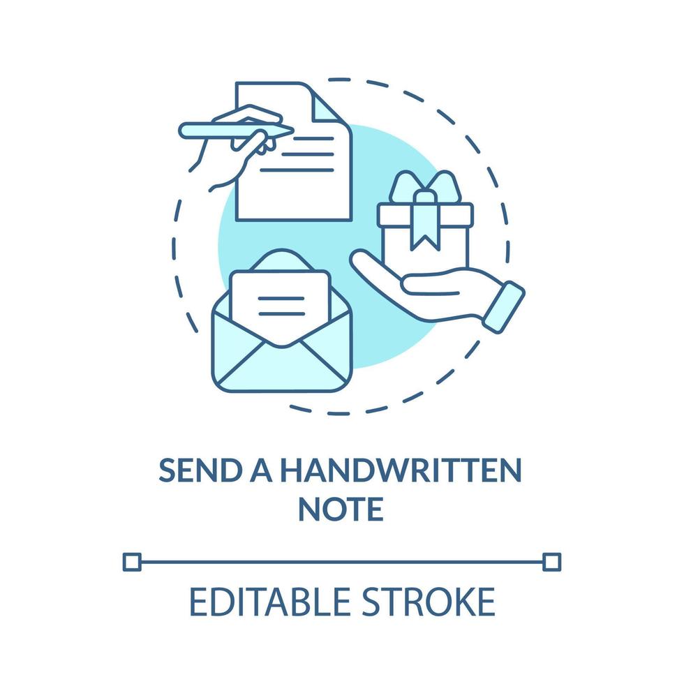 Send handwritten note turquoise concept icon. Customer service tips abstract idea thin line illustration. Isolated outline drawing. Editable stroke vector