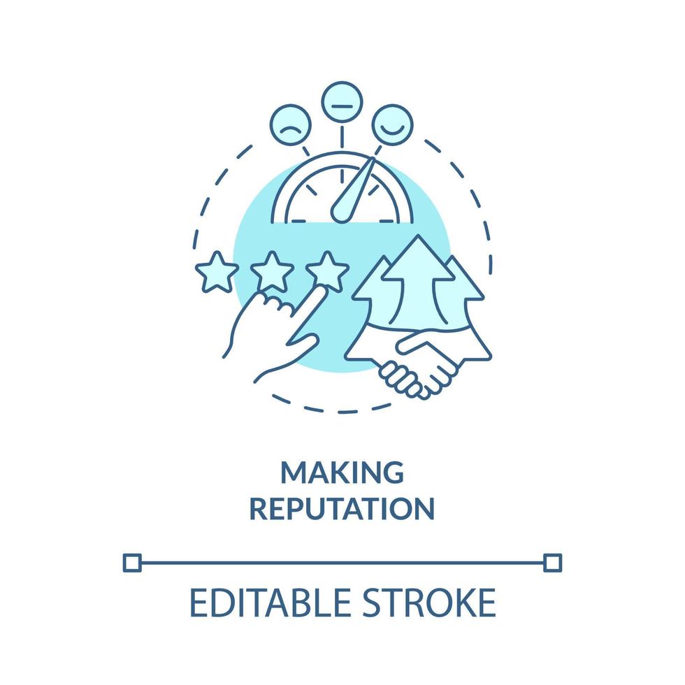 Making reputation turquoise concept icon. Customer service benefits abstract idea thin line illustration. Isolated outline drawing. Editable stroke vector
