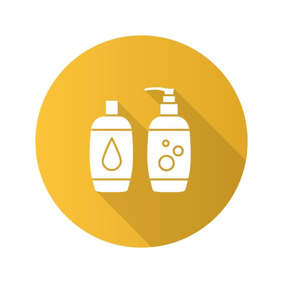 Shampoo and bath foam flat design long shadow glyph icon. Soap and shower gel. Hygiene products.Vector silhouette illustration vector