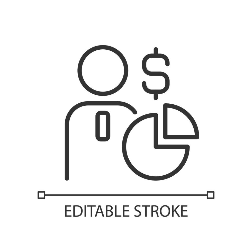 Shareholder pixel perfect linear icon. Sharing ownership. Equity in corporation. Joint-stock company. Thin line illustration. Contour symbol. Vector outline drawing. Editable stroke.