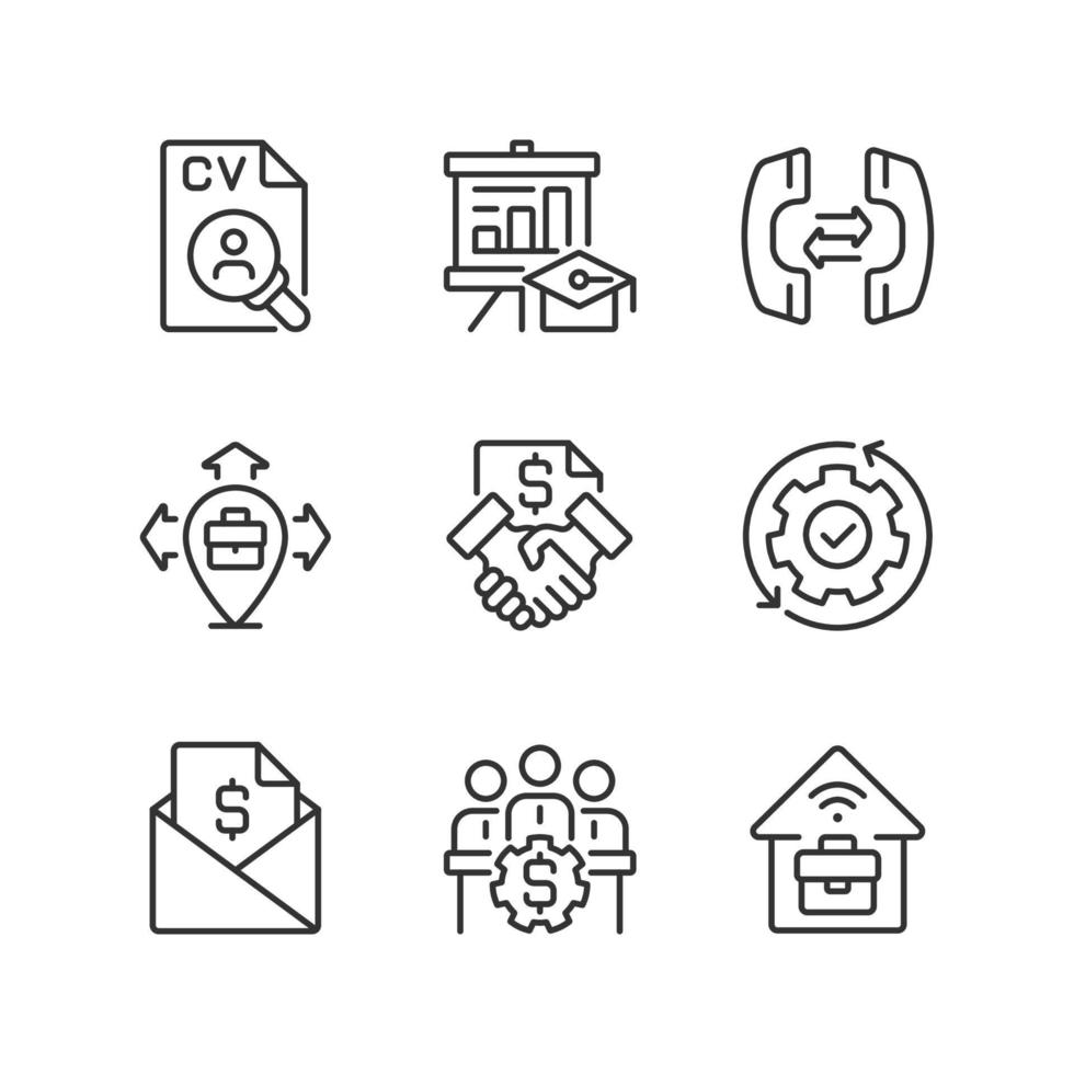 conjunto de iconos lineales perfectos de píxeles de coordinación empresarial. habilidades profesionales. símbolos de línea fina personalizables. ilustraciones aisladas de contorno vectorial. trazo editable. vector