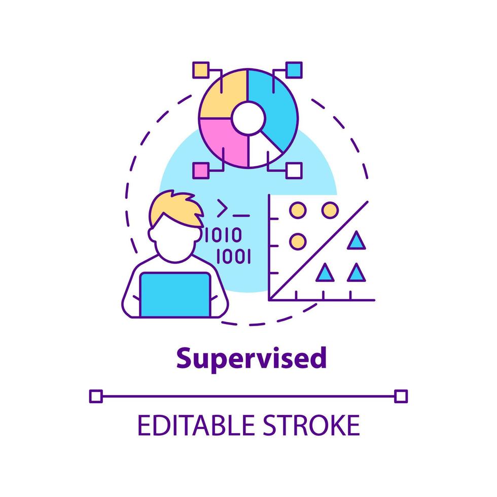 Supervised concept icon. Labeled dataset. Category of machine learning abstract idea thin line illustration. Isolated outline drawing. Editable stroke. vector