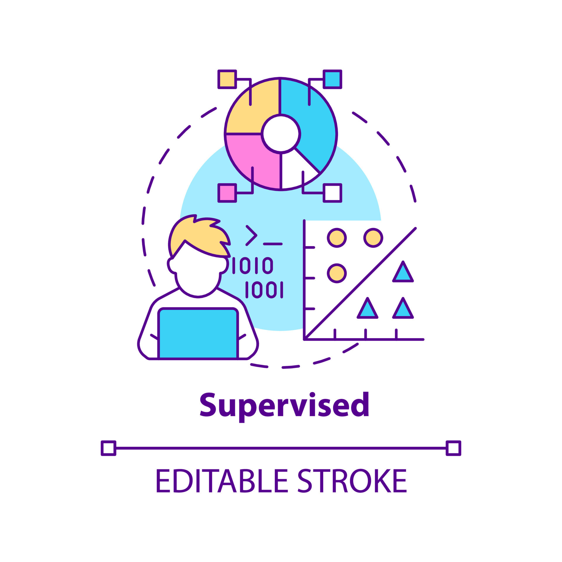 Supervised concept icon. Labeled dataset. Category of machine learning ...