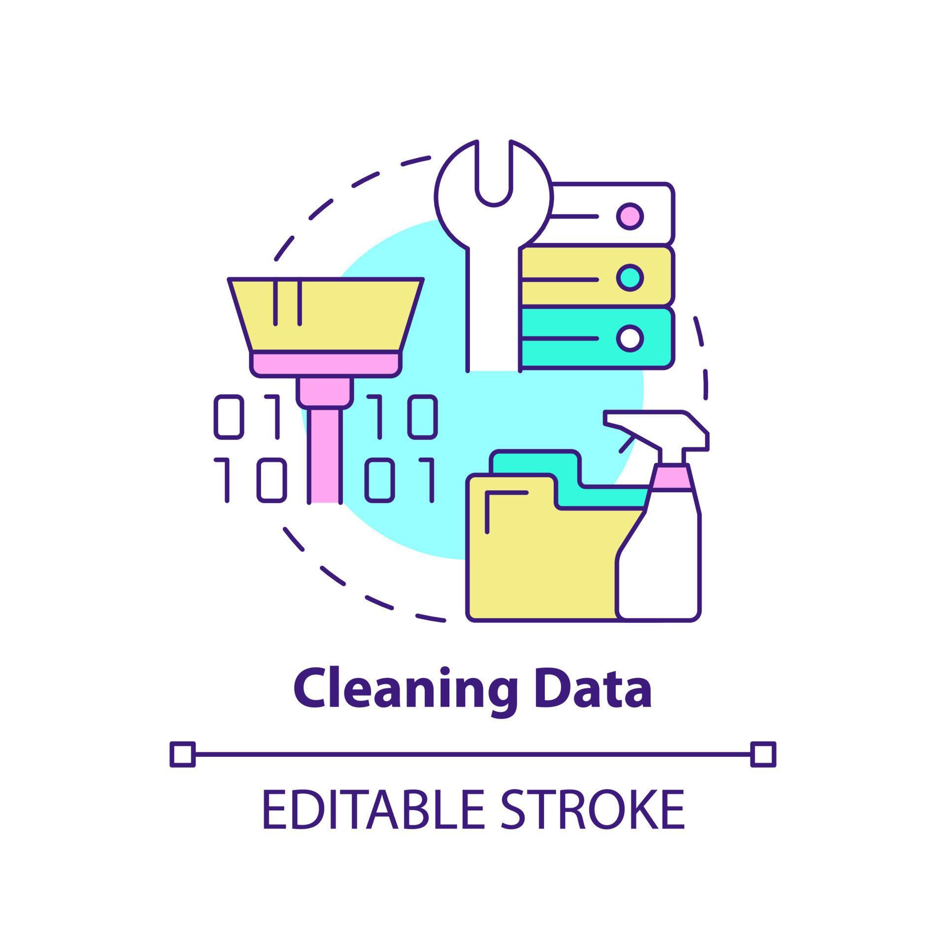 Cleaning data concept icon. Problem solving step in machine learning ...