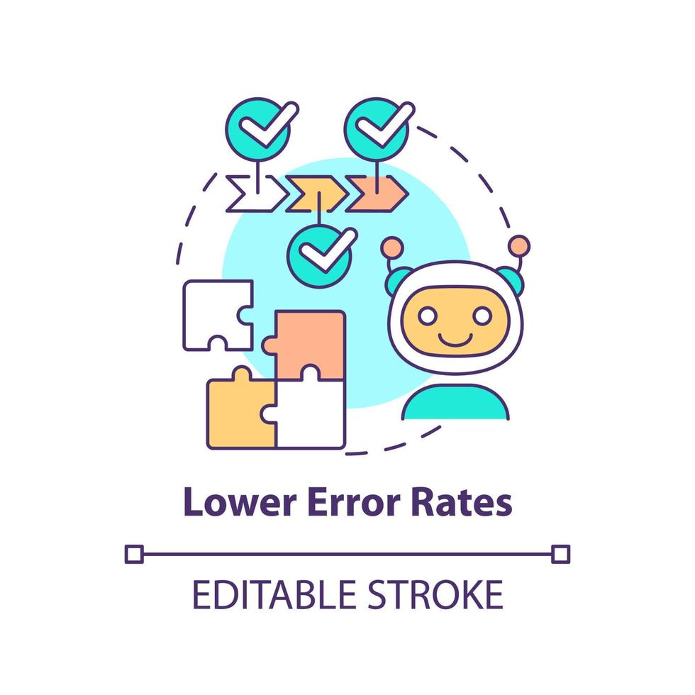 Lower error rates concept icon. Accurate decisions. Artificial intelligence advantage abstract idea thin line illustration. Isolated outline drawing. Editable stroke. vector