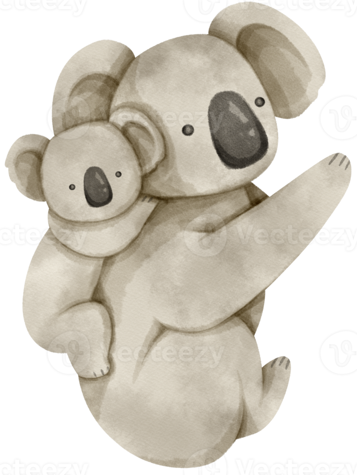 lindo koala con bebé acuarela png