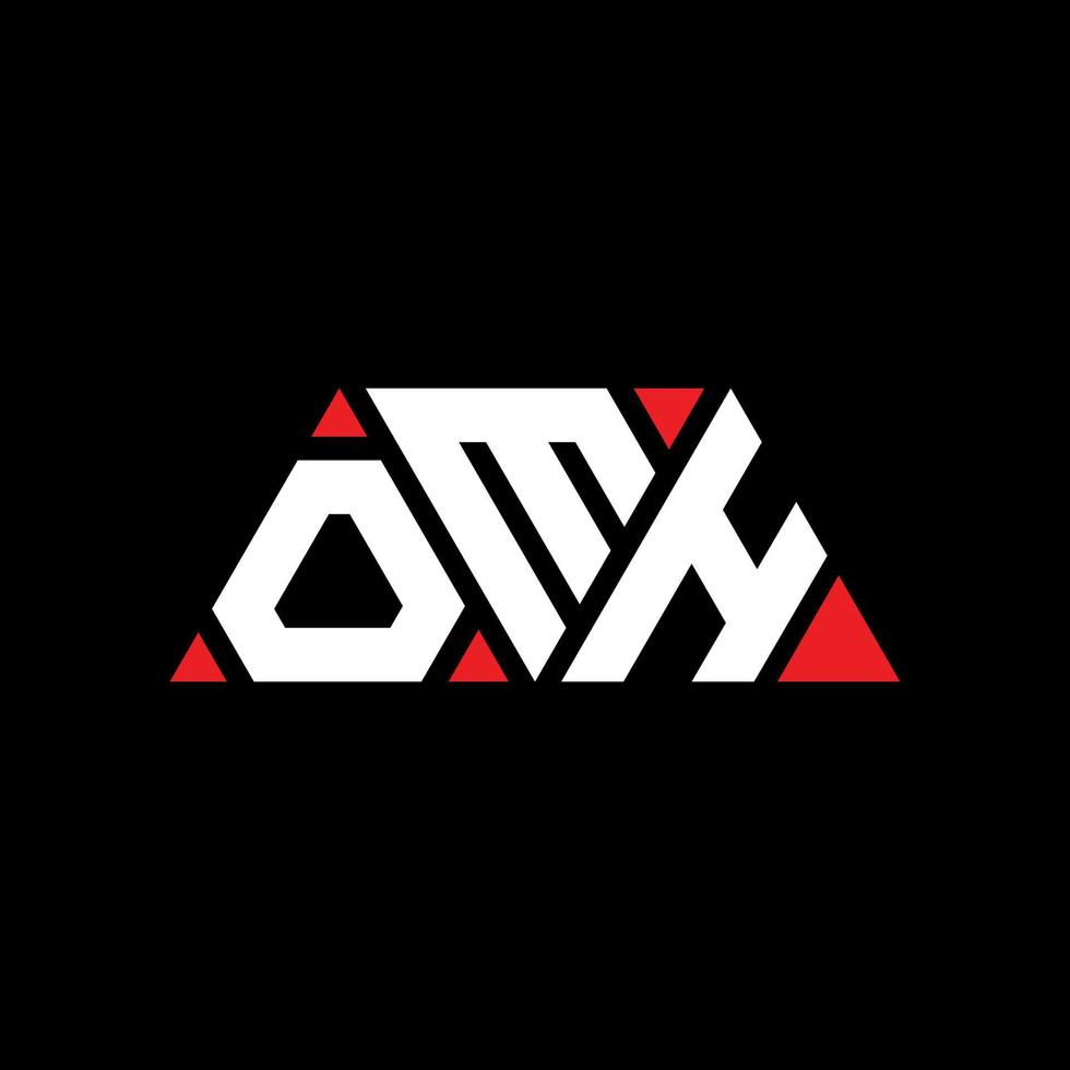 OMH triangle letter logo design with triangle shape. OMH triangle logo design monogram. OMH triangle vector logo template with red color. OMH triangular logo Simple, Elegant, and Luxurious Logo. OMH