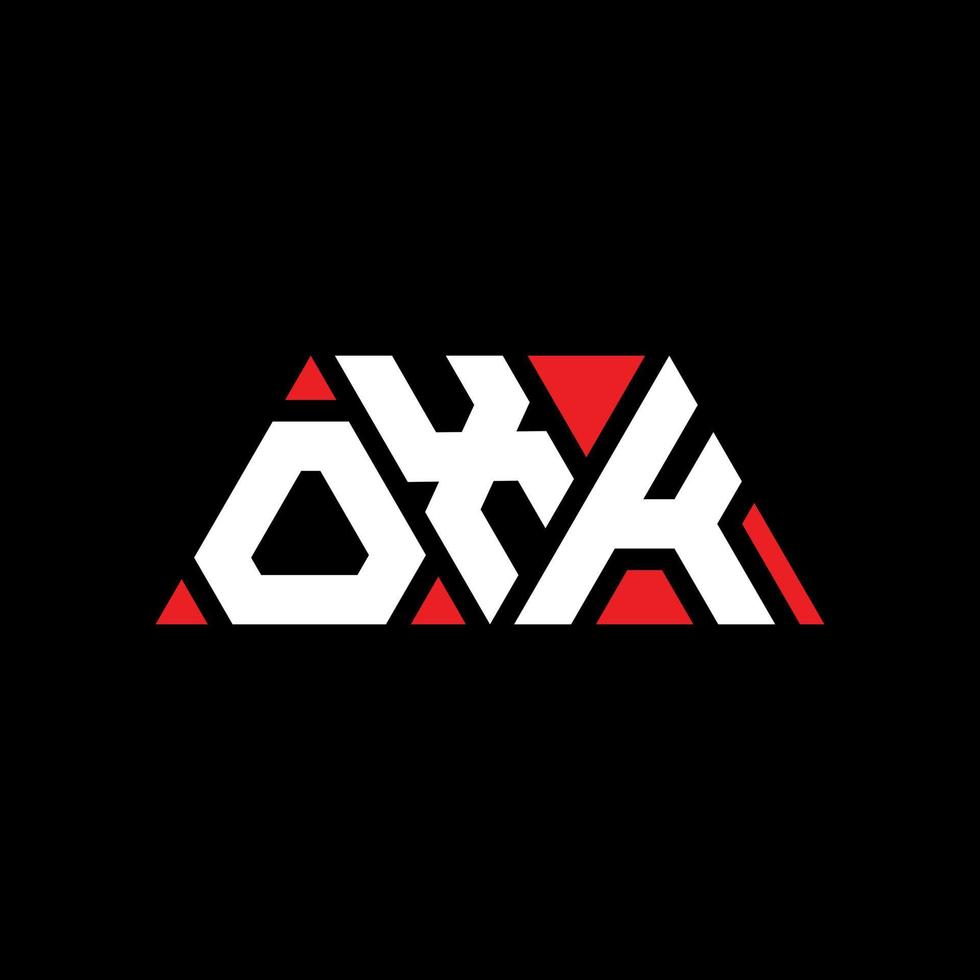 OXK triangle letter logo design with triangle shape. OXK triangle logo design monogram. OXK triangle vector logo template with red color. OXK triangular logo Simple, Elegant, and Luxurious Logo. OXK