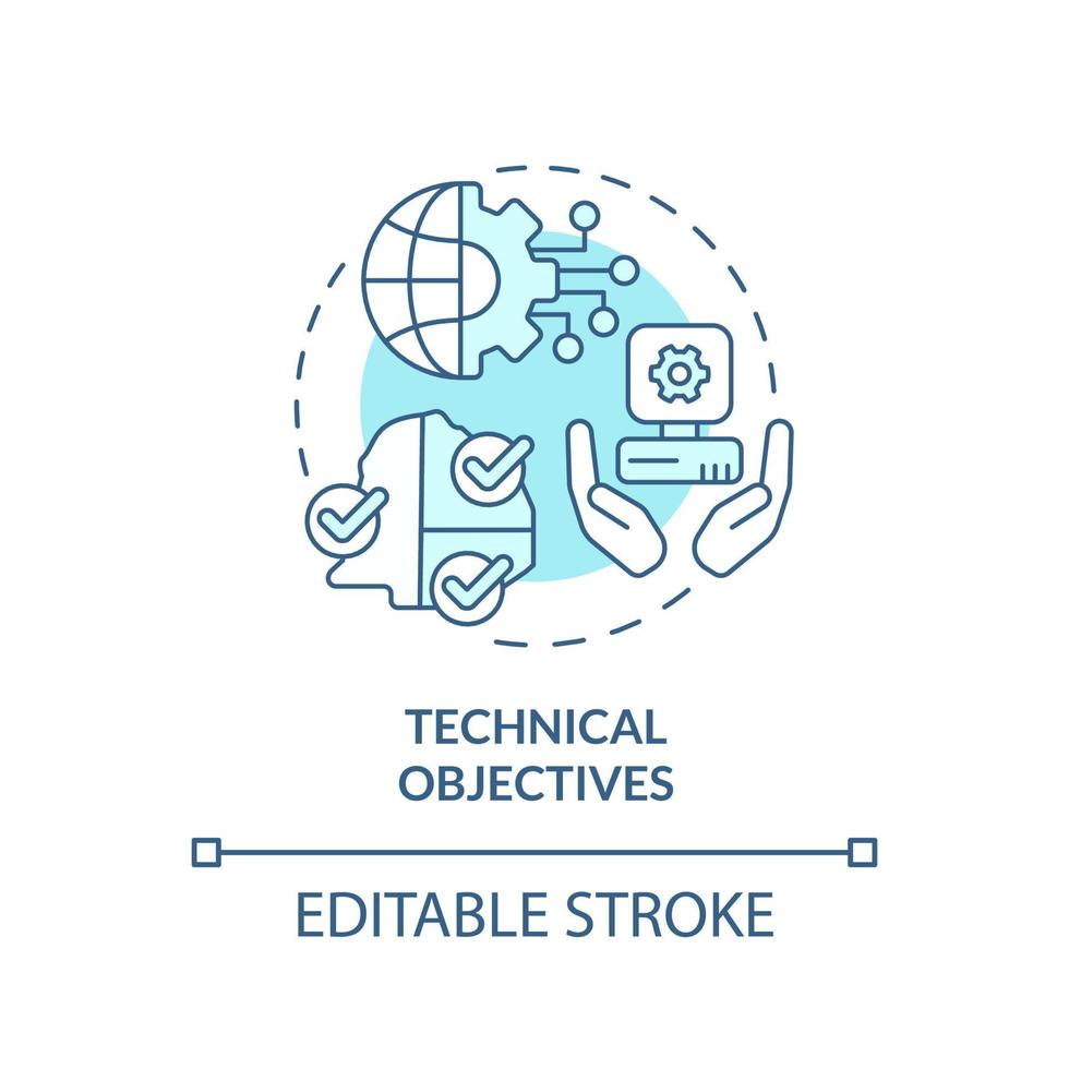 Technical objectives turquoise concept icon. International cooperation targets abstract idea thin line illustration. Isolated outline drawing. Editable stroke. vector