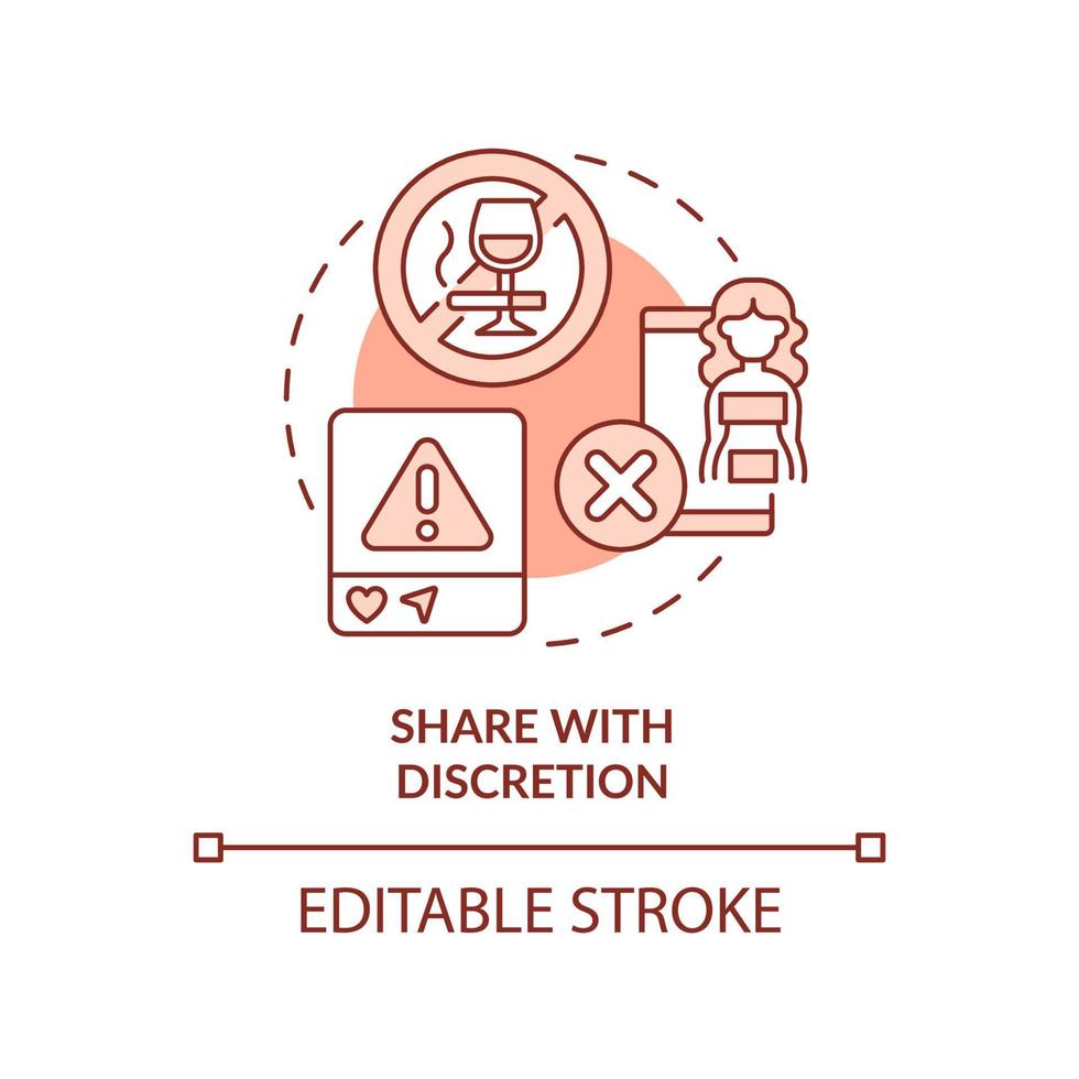 Share with discretion red concept icon. Internet communication. Netiquette rule abstract idea thin line illustration. Isolated outline drawing. Editable stroke. vector