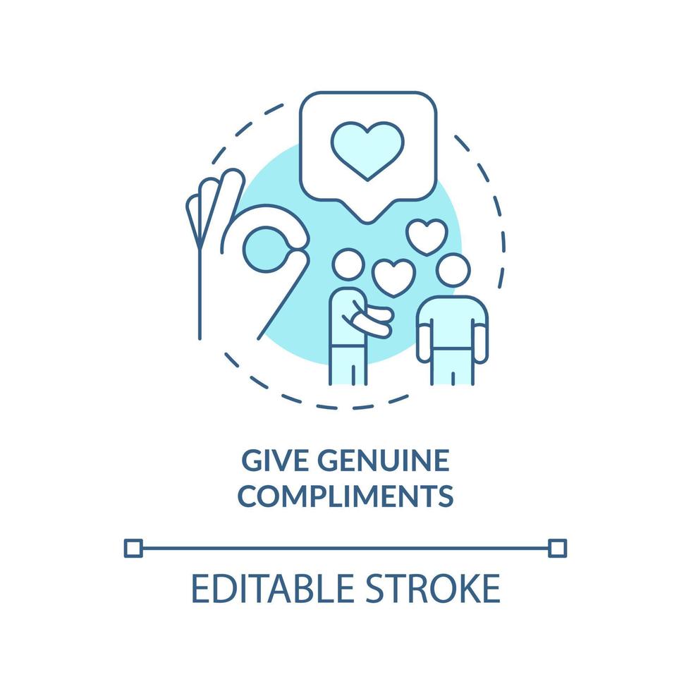 Give genuine compliments turquoise concept icon. Politeness, respect. Basic etiquette abstract idea thin line illustration. Isolated outline drawing. Editable stroke. vector