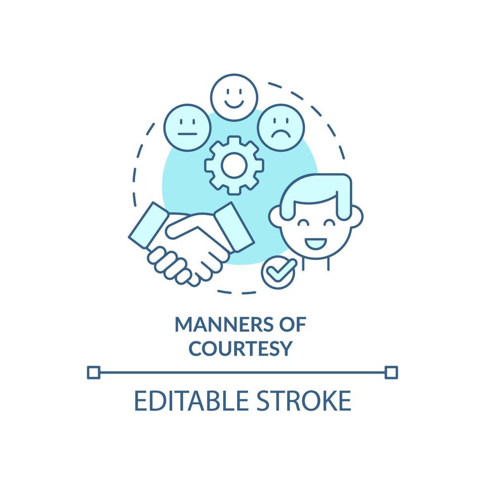 Manners of courtesy turquoise concept icon. Social norms. Etiquette category abstract idea thin line illustration. Isolated outline drawing. Editable stroke. vector