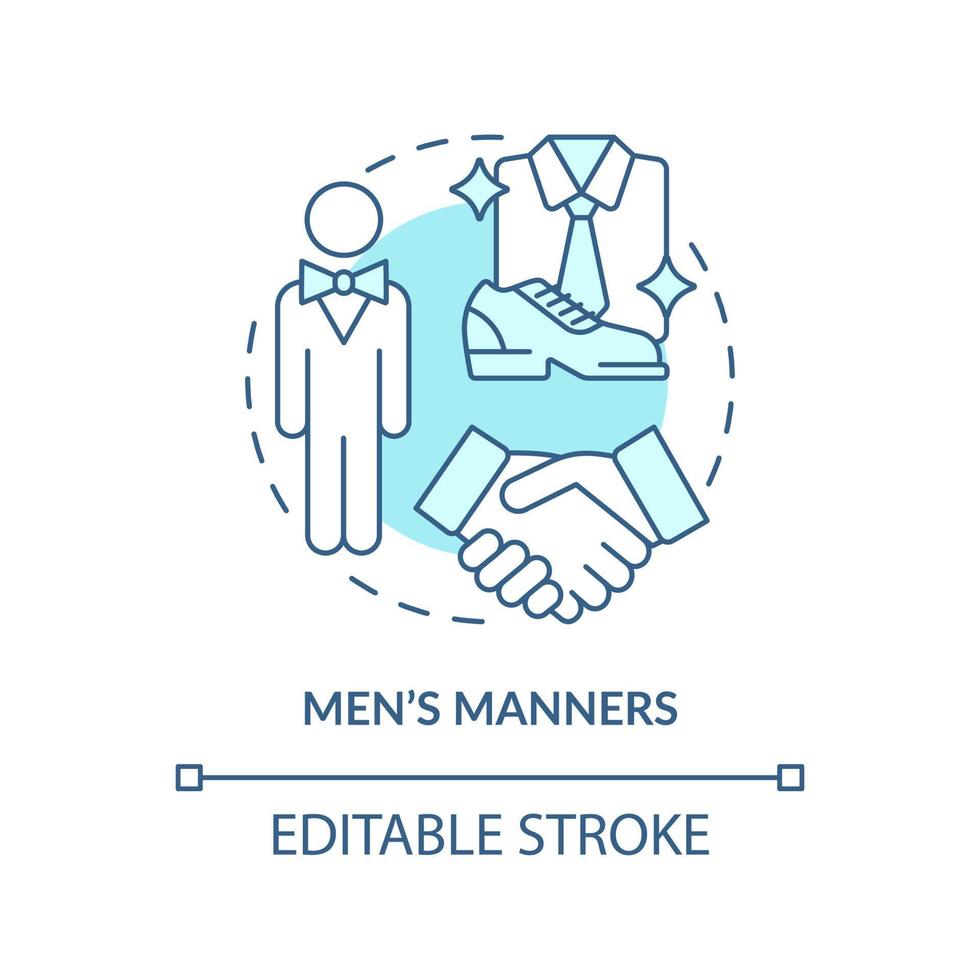 Men manners turquoise concept icon. Elegant and well mannered man. Social etiquette abstract idea thin line illustration. Isolated outline drawing. Editable stroke. vector