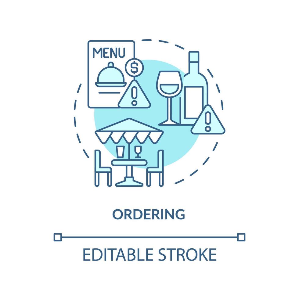 Ordering turquoise concept icon. Table manners. Dining rules. Restaurant etiquette abstract idea thin line illustration. Isolated outline drawing. Editable stroke. vector