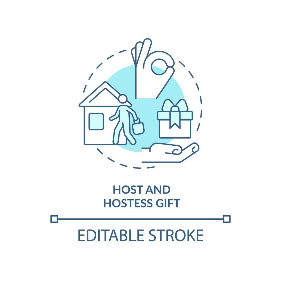 Host and hostess gift turquoise concept icon. Bring present. Social etiquette abstract idea thin line illustration. Isolated outline drawing. Editable stroke. vector