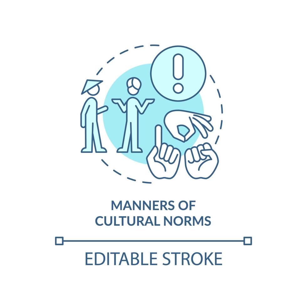 Manners of cultural norms turquoise concept icon. Traditions and language. Etiquette abstract idea thin line illustration. Isolated outline drawing. Editable stroke. vector
