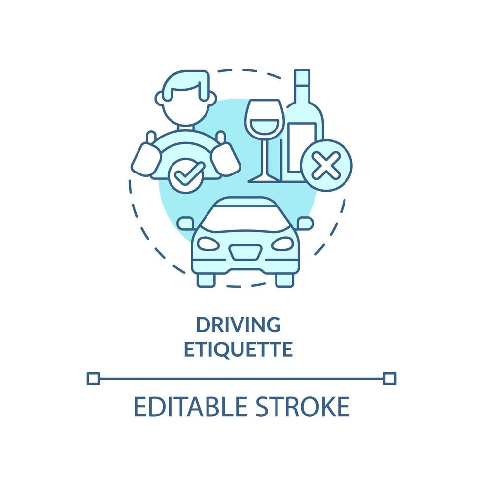 Driving etiquette turquoise concept icon. Rules and ethical code. Type of etiquette abstract idea thin line illustration. Isolated outline drawing. Editable stroke. vector