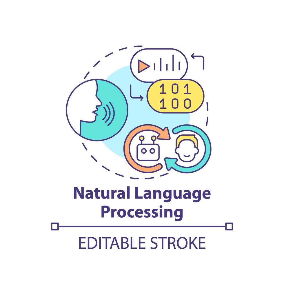 Natural language processing concept icon. Communication. Field of machine learning abstract idea thin line illustration. Isolated outline drawing. Editable stroke. vector