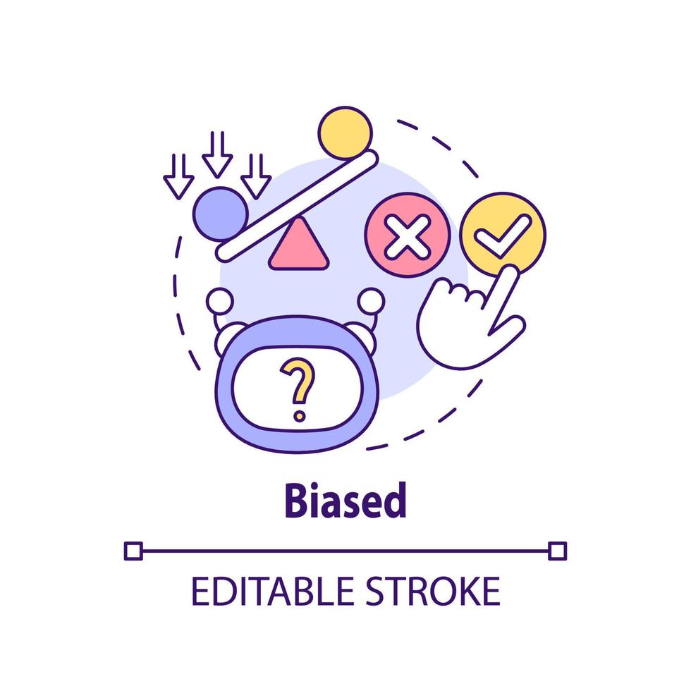 Biased concept icon. Decision making problem. Drawback of machine learning abstract idea thin line illustration. Isolated outline drawing. Editable stroke. vector