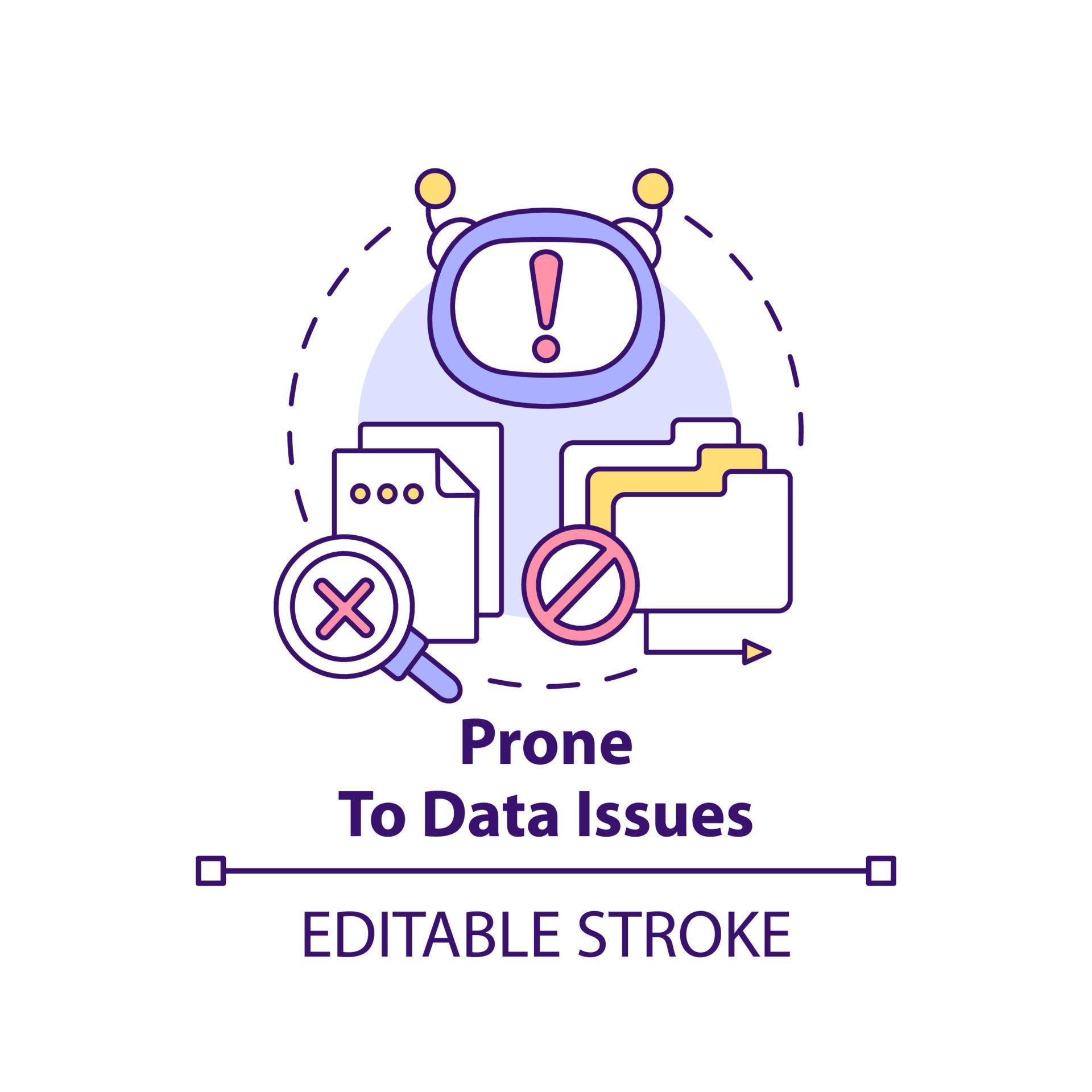 Prone to data issues concept icon. Data quality problem. Drawback of ...