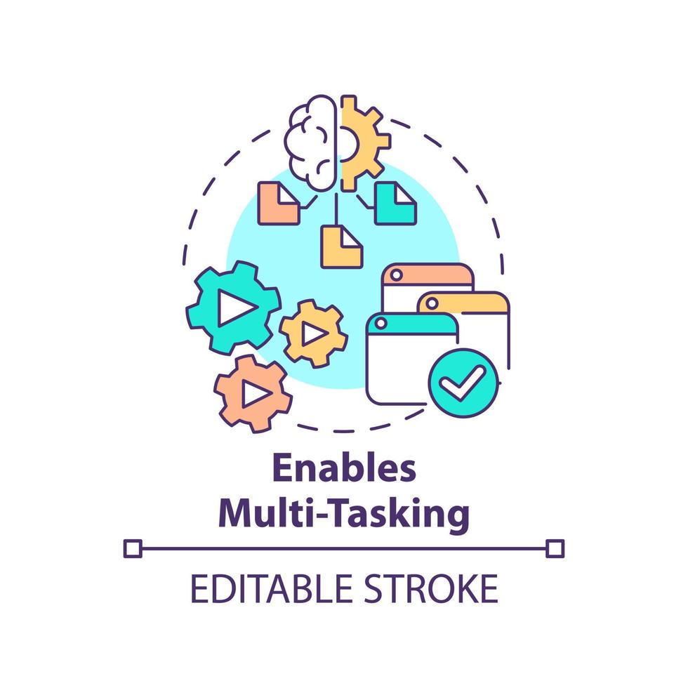Enables multi tasking concept icon. Artificial intelligence advantage abstract idea thin line illustration. Isolated outline drawing. Editable stroke. vector