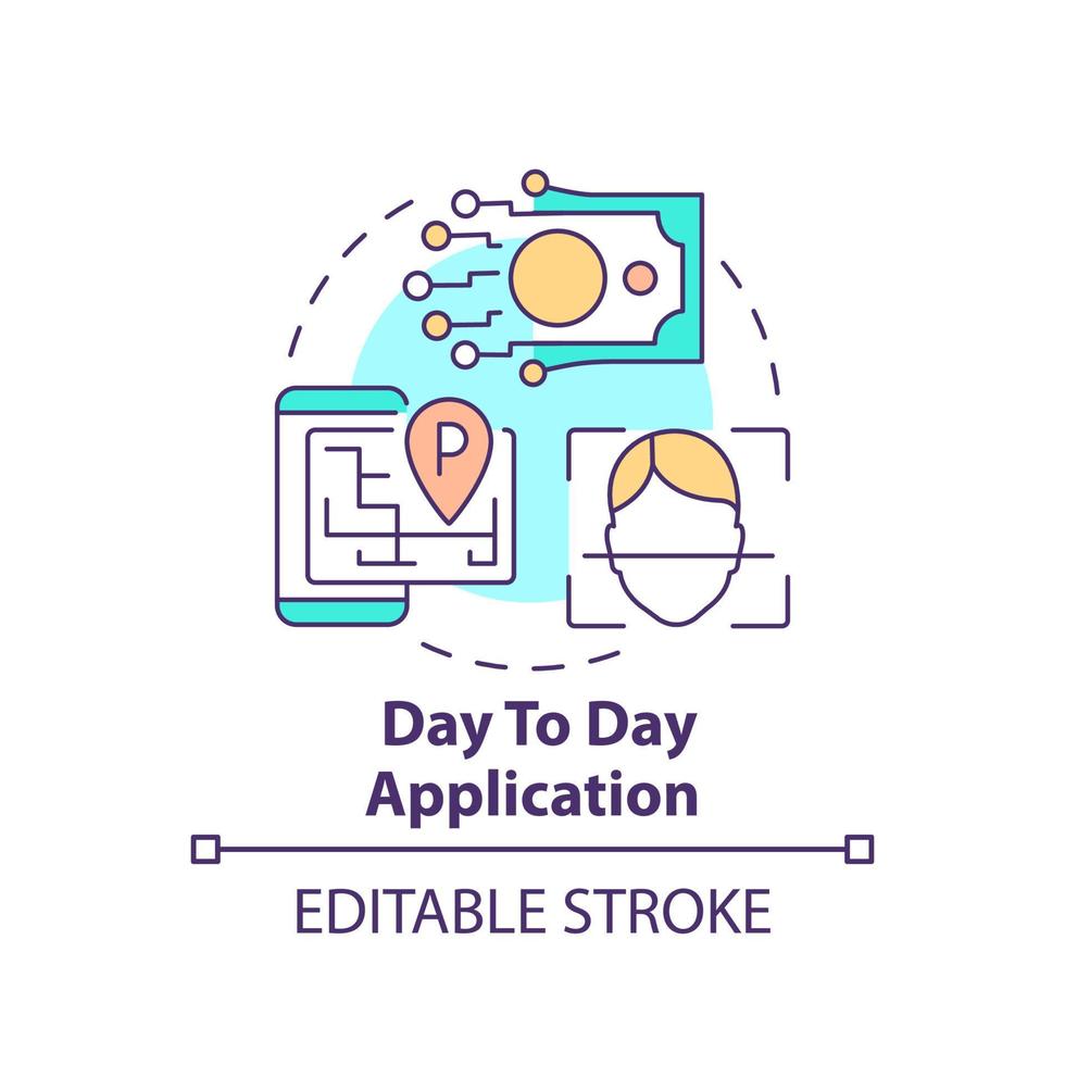 Day to day application concept icon. Artificial intelligence advantage abstract idea thin line illustration. Isolated outline drawing. Editable stroke. vector