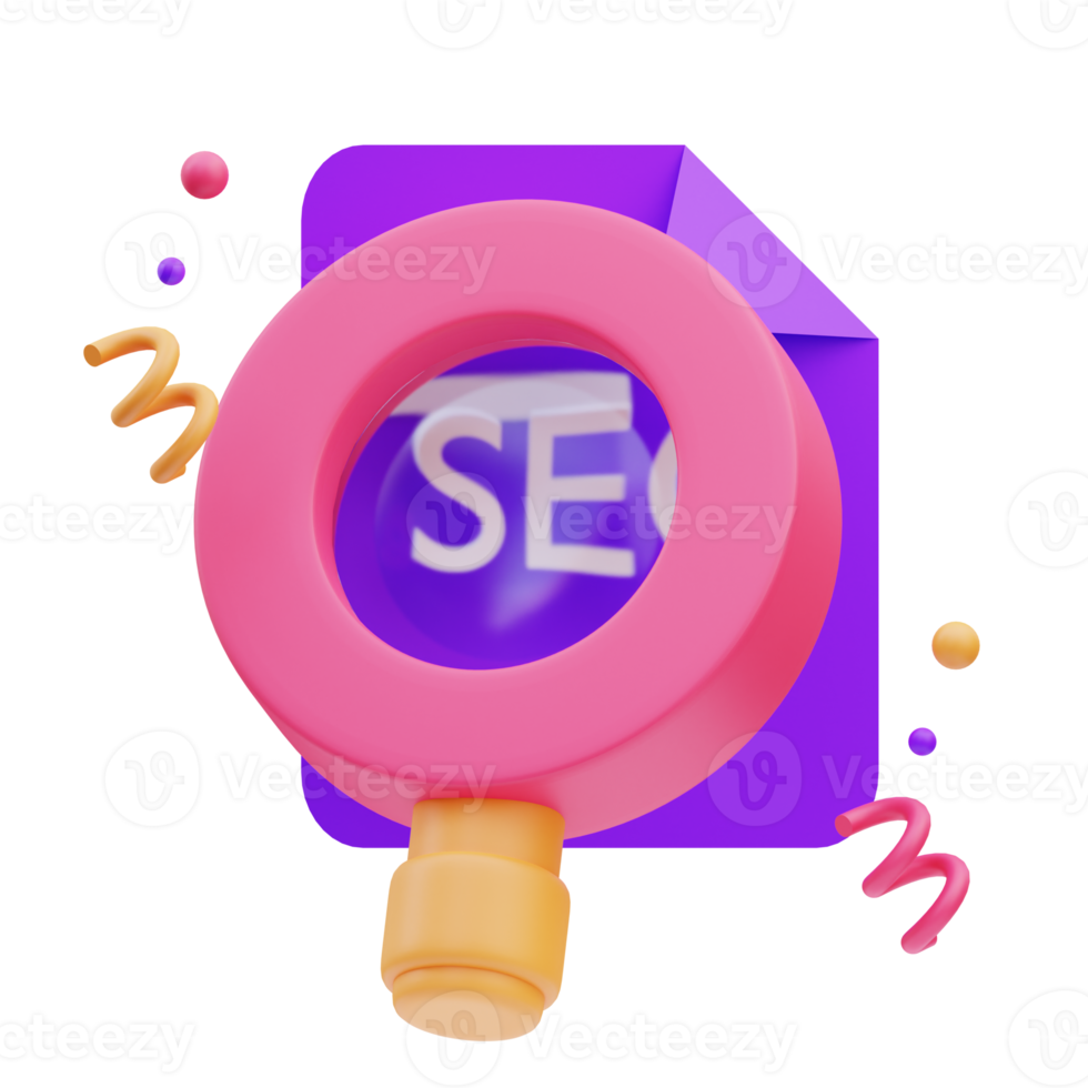 geschäftssymbol, vergrößernde seo 3d-illustration png