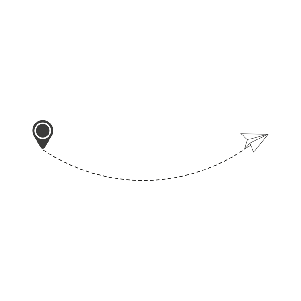 Dashed Line Paper Airplane Route with Location Icon png