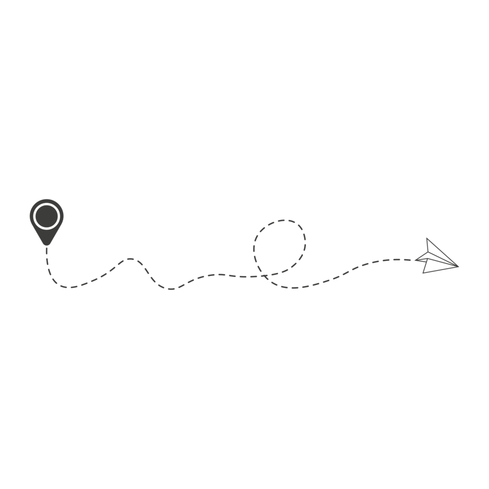 ruta de avión de papel de línea discontinua con icono de ubicación png