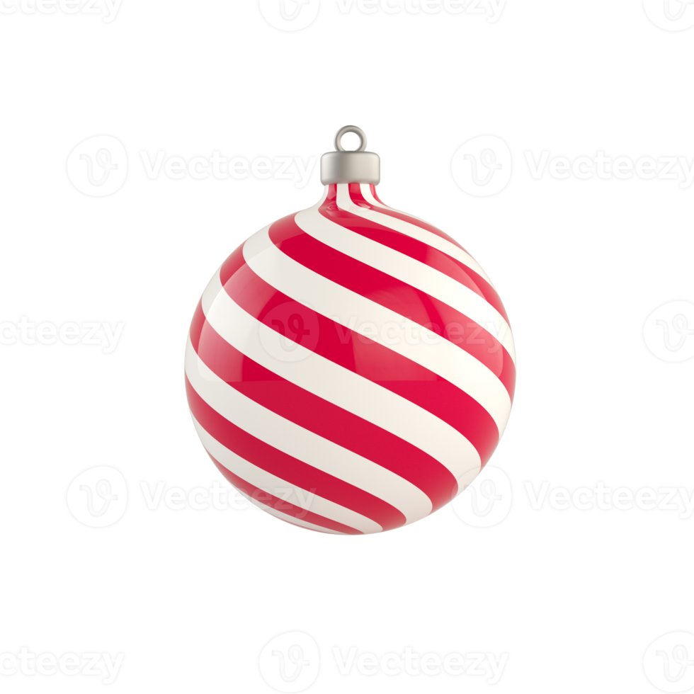 Christmas tree toy red and white color stripes 3d render png