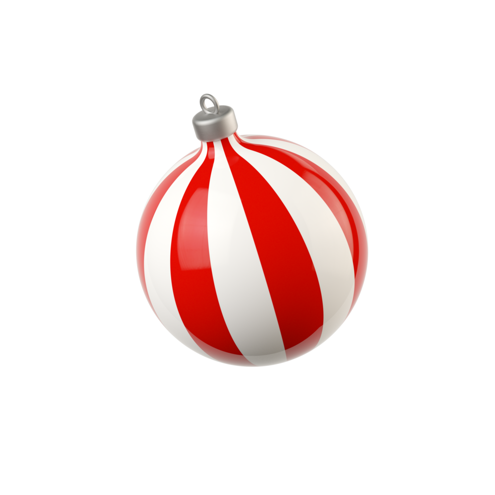 Christmas tree toy red and white color stripes 3d render png