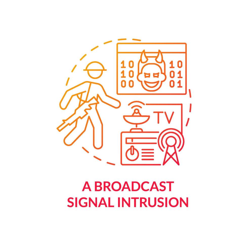 Broadcast signal intrusion red gradient concept icon. TV interference. Form of information warfare abstract idea thin line illustration. Isolated outline drawing. vector