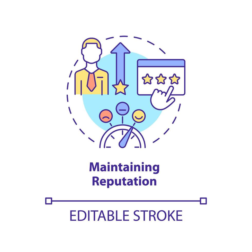 Maintaining reputation concept icon. Basic problem of startup abstract idea thin line illustration. Positive reviews. Isolated outline drawing. Editable stroke. vector