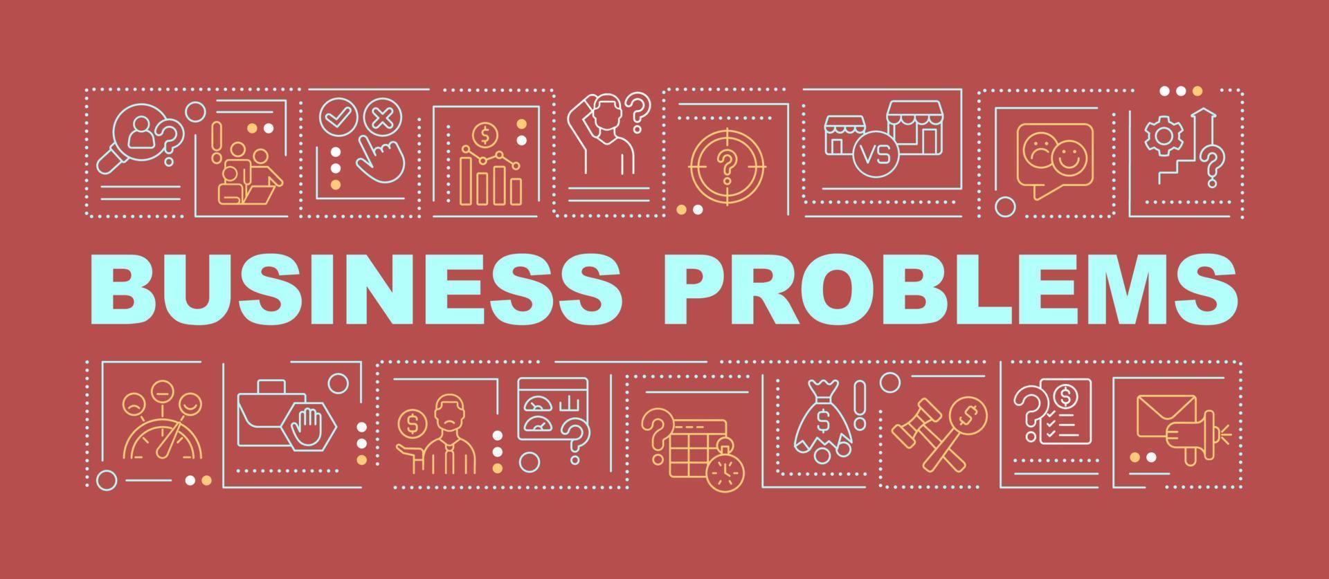 Common business issues word concepts red banner. Entrepreneur challenges. Infographics with icons on color background. Isolated typography. Vector illustration with text.