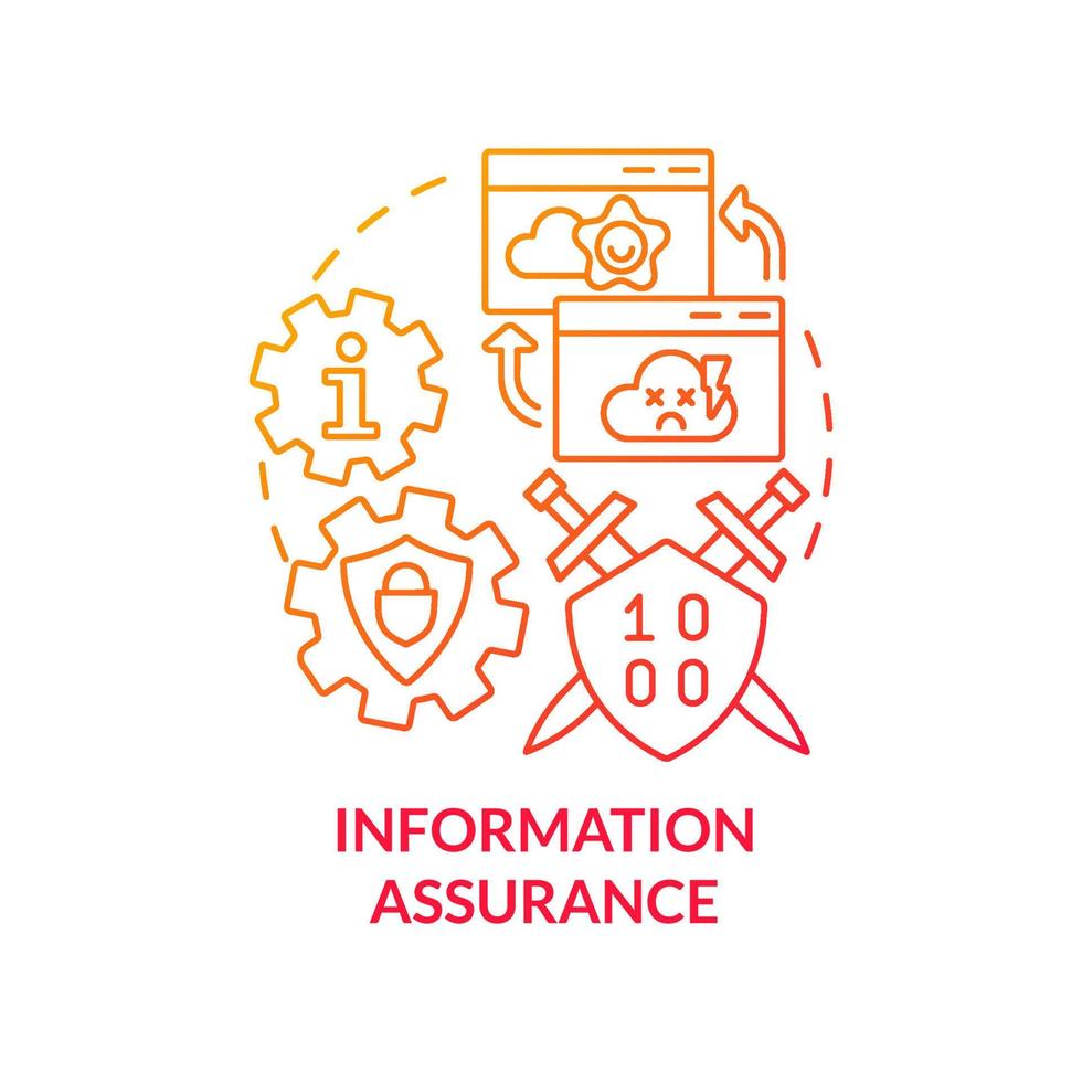Information assurance red gradient concept icon. Data protection and defence. Basic definition abstract idea thin line illustration. Isolated outline drawing. vector