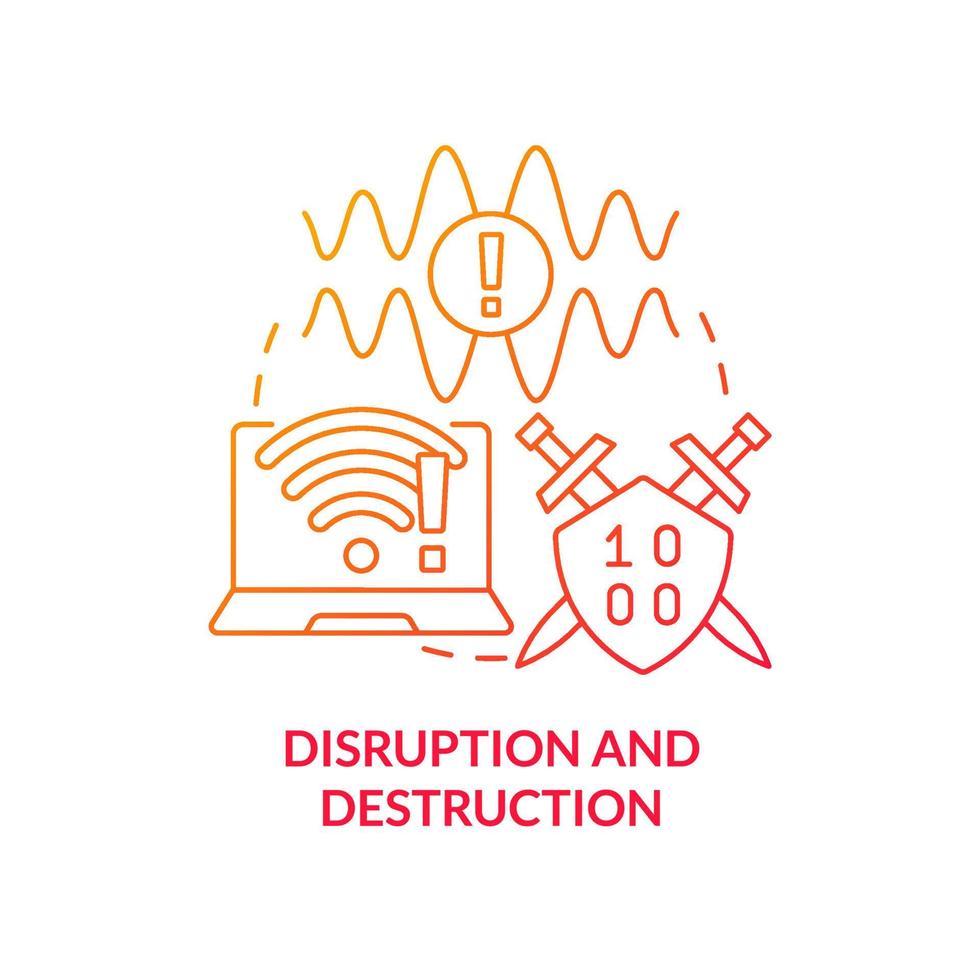 Disruption and destruction red gradient concept icon. Jamming signal. Information warfare tactic abstract idea thin line illustration. Isolated outline drawing. vector
